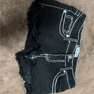 Women's Black Frayed Hem Jean Shorts